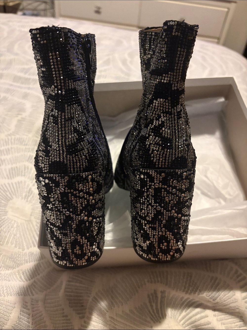 Betsey Johnson Black Sequin Pointed Toe Ankle Booties - Picture 3 of 7